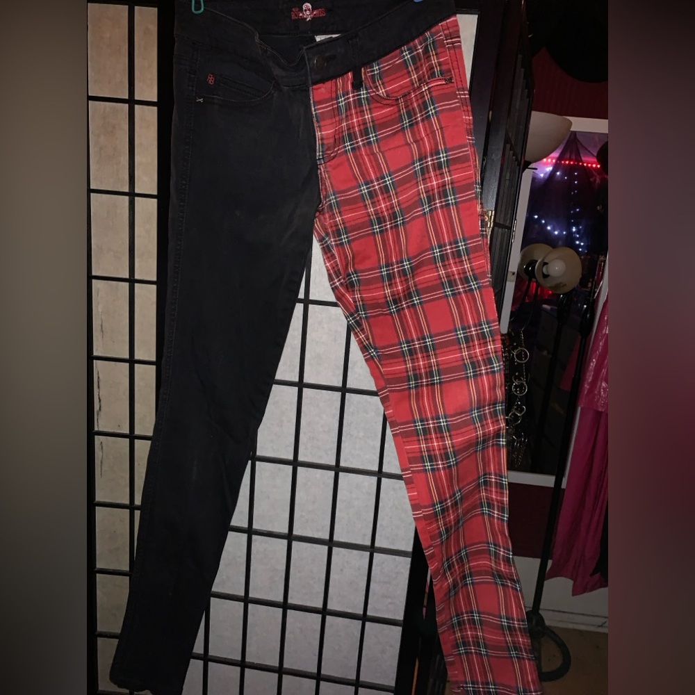 Vintage Royal Bones Black Pants with Red Plaid Accent